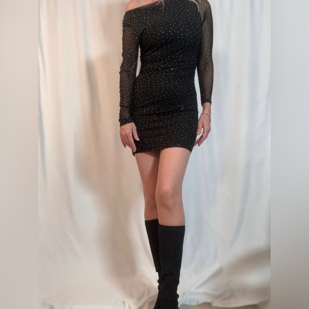Haute Monde Black Dress with Sheer Sleeves